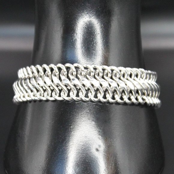 Coro Pegasus Jewelry - Vintage Signed CORO PEGASUS Thick Link Bracelet Silver Tone 7.5" Long 1950s